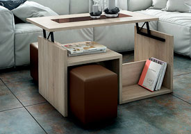 Mesa Centro Elevable con Puffs